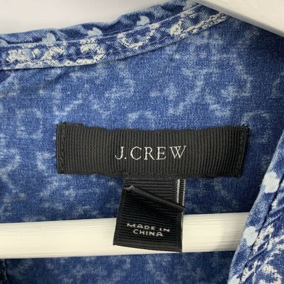 J.CREW Boho Chambray Top Womens Size 2 Blouse Blue Crew Neck Cotton Peasant - Picture 3 of 12